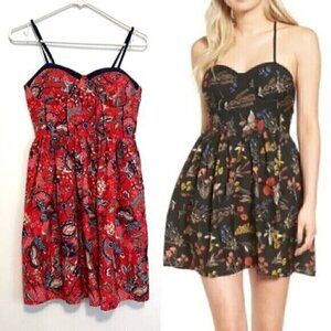 NEW NWT BOG COLLECTIVE BAND OF GYPSIES Red Navy Blue Floral Bustier Mini Dress M